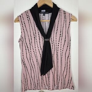 Adrianne Vittadini Pink And Plack Polks Fot Retro 70s Top